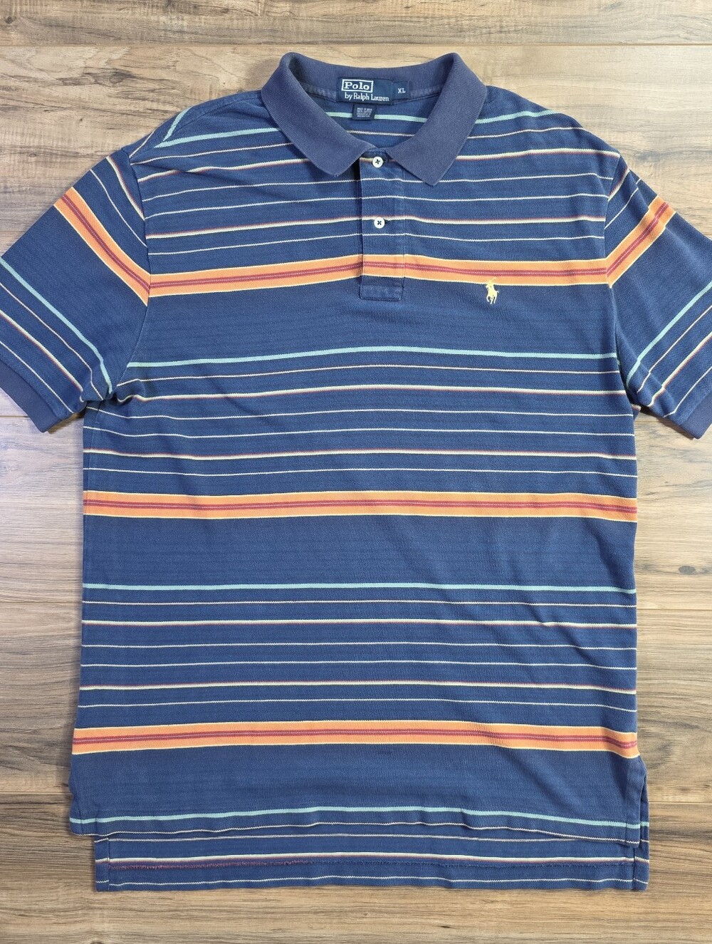 Vintage 90s Polo Ralph Lauren Striped Short Sleeve Polo Shirt Blue XL Men's